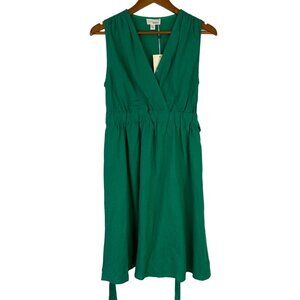 The Korner Dress Size Small A Line Sleeveless Belted Linen Tencel Green NEW